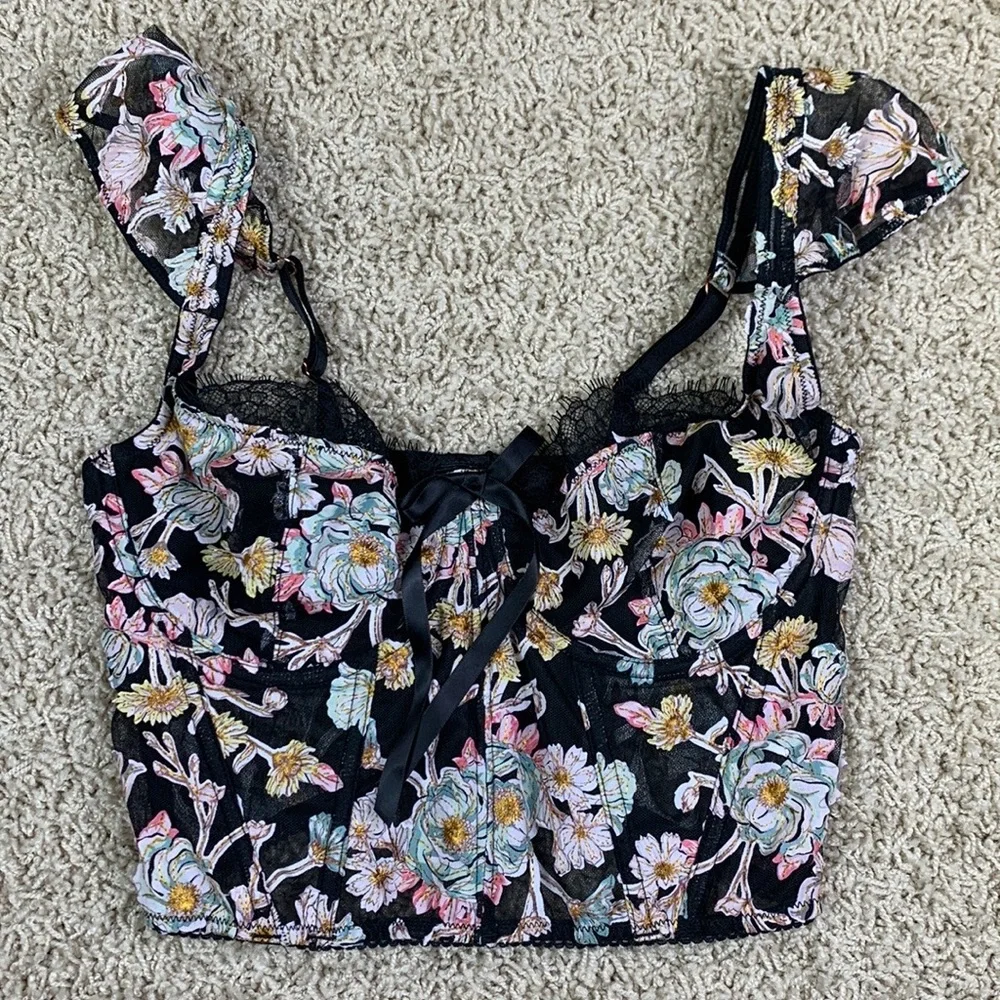 NWT Victoria’s Secret black floral bustier bra top sz 34D